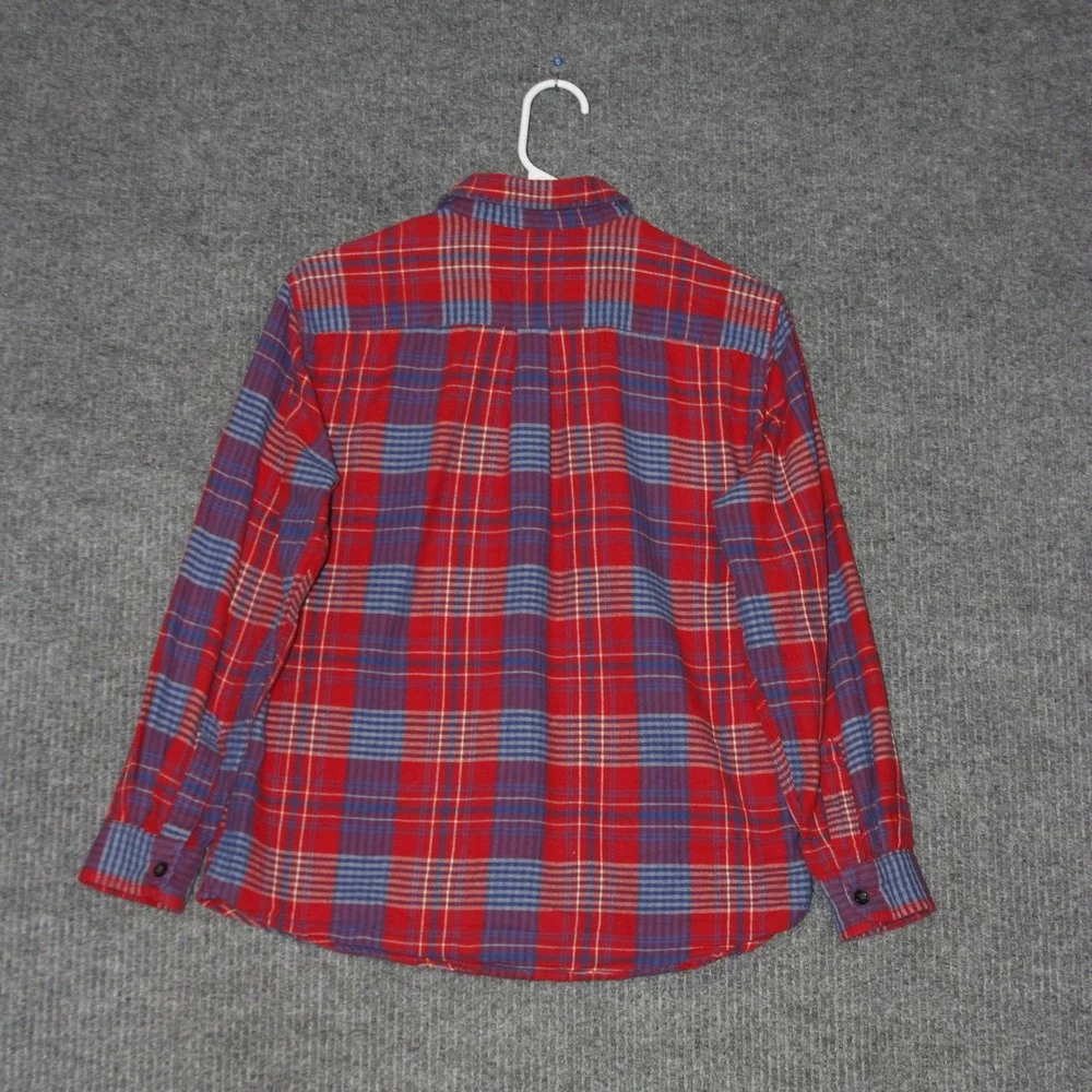 LL Bean Flannel Shirt Boy L Red Blue Plaid Long Sleeve Button Up Cotton Outdoors